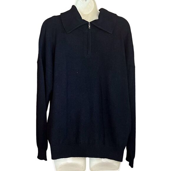Charter Club Luxury for Macys 1/4 Zip Black Cashmere Sweater NWT Size Large - Picture 1 of 3